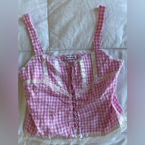 Batsheva "Meadow" Pink / White Gingham Tank Top, EUC Size 12 M / L